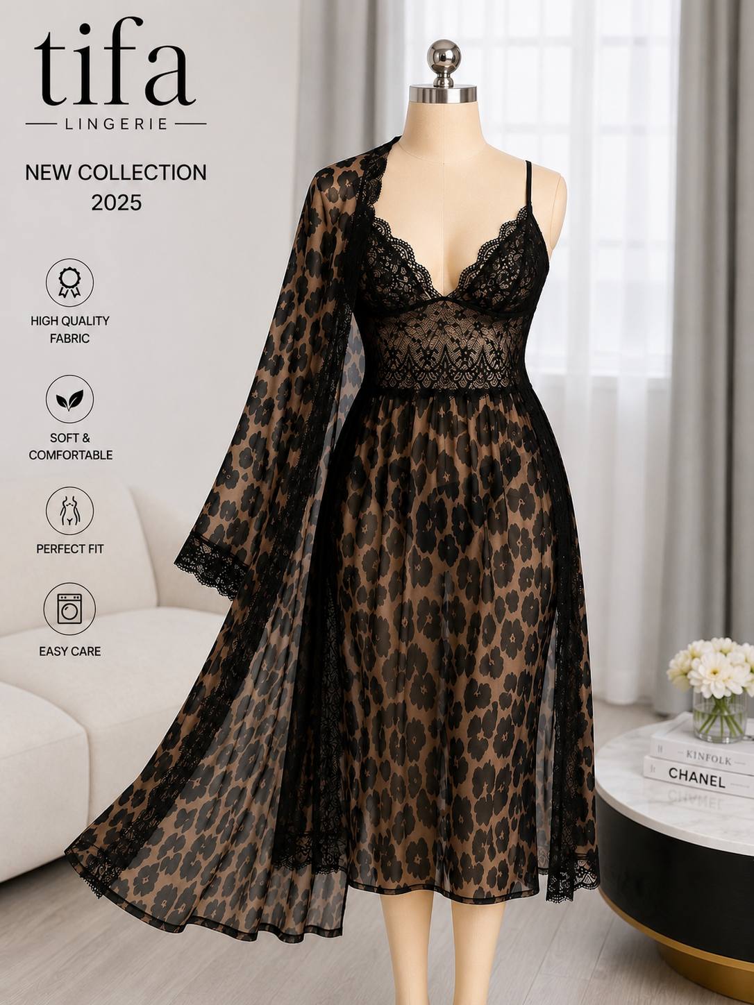 لباس خواب پلنگی بلند کد: L 2178